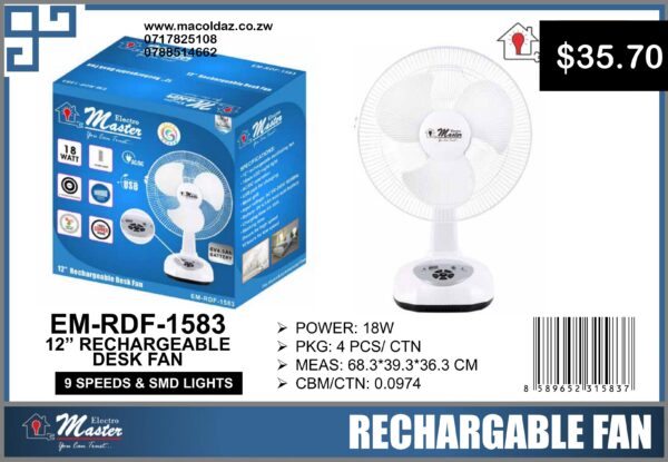 12" Rechargeable Desk Fan