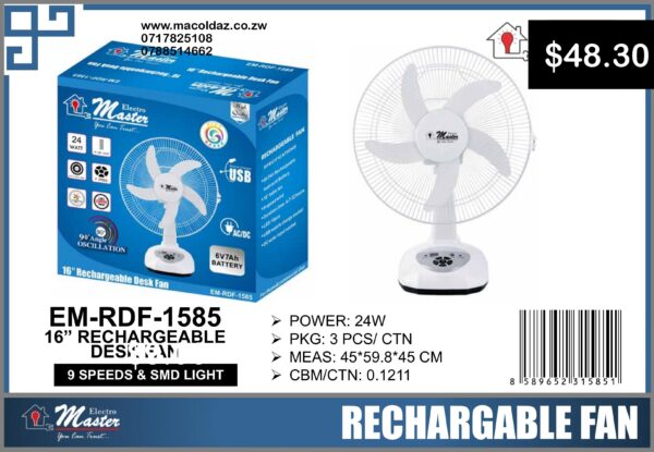 16” Rechargeable Desk Fan