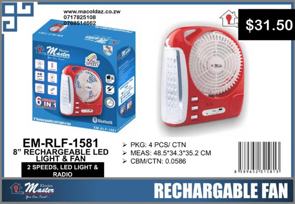8” Rechargeable LED Light & Fan