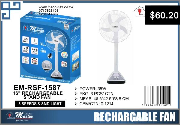 16” Rechargeable Stand Fan