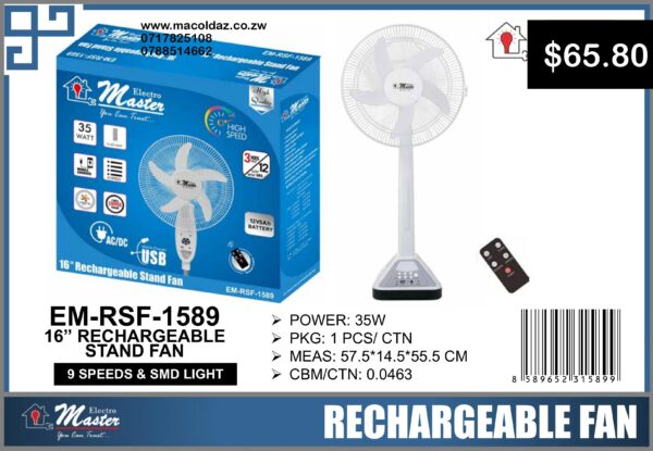 16" Rechargeable Stand Fan