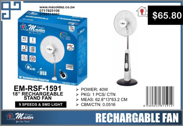 18" Rechargeable Stand Fan